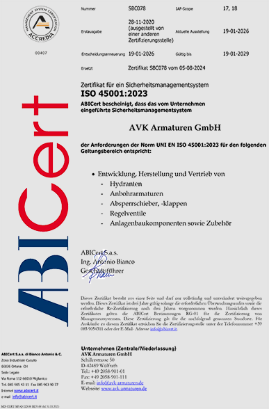Previw AVK Zertifikat DIN ISO 45001